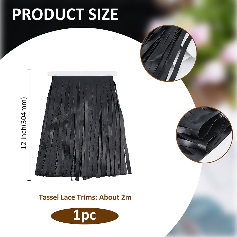 1Pc PU Leather Tassel Ribbon Black 12 inch(304mm) about 2.19 Yards(2m)/Set DIY