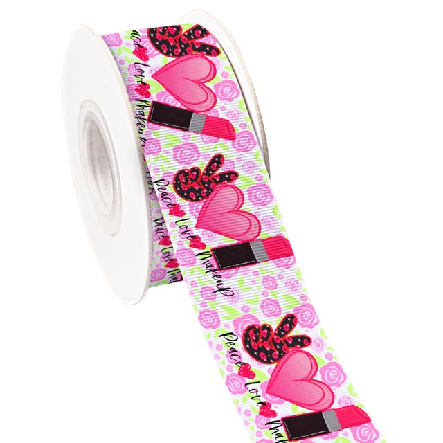 New Peace Love Design Printed Grosgrain Satin Ribbon for Gift Wrapping Hair Bow Craft Accessory 50 Yards Jiayi