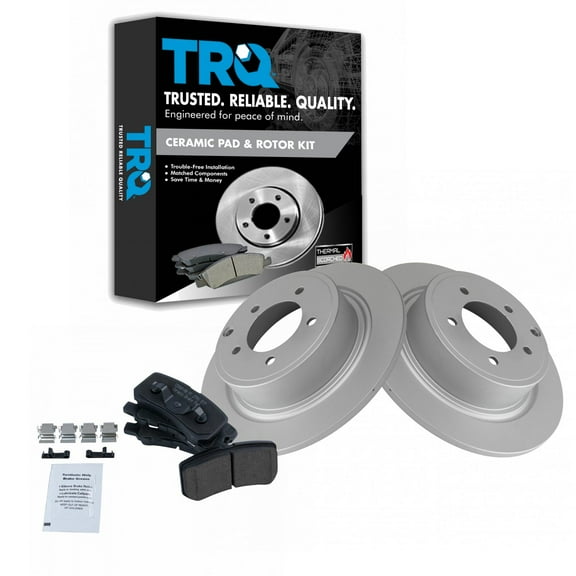 TRQ Rear Ceramic Brake Pads & G-Coated Rotor Kit Fits Select Chrysler Dodge Jeep Mitsubishi