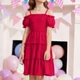 thumbnail image 6 of CCRFTGI Summer Dresses for Children Girls Size 7 Casual Cute Dress Off Shoulder Pleated Square Neck Ruffle Smocked Floral Princess Birthday A-Line Mini Dress Hot Pink 4-5 Years, 6 of 8