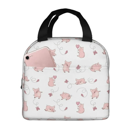 Insulated Lunch Bag for Women Men - Butterfly Cute Pig Pink Leakproof Cooler Lunch Box for Women Men  Lunch Tote Bags for Work School Picnic Travel