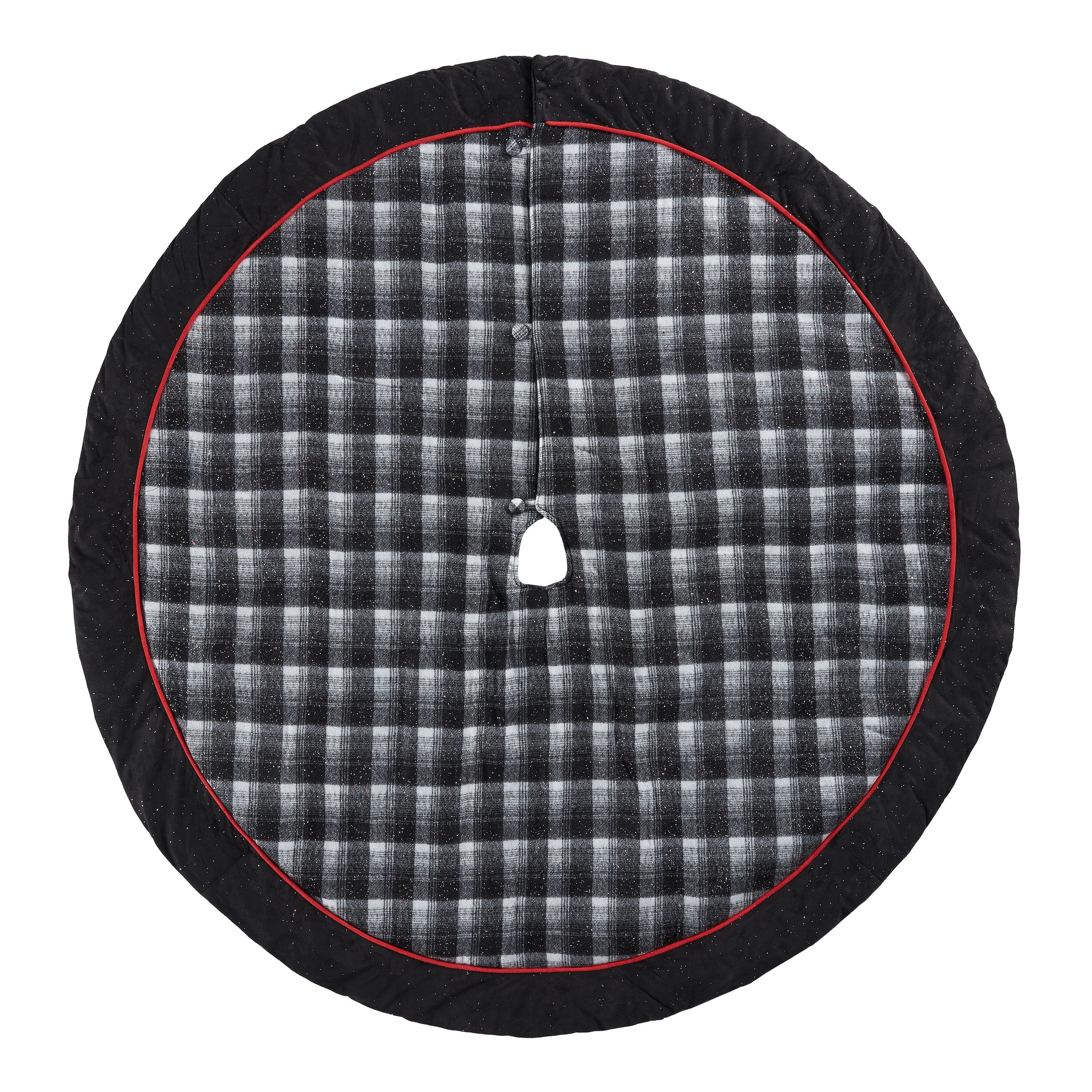 Holiday Time Black Plaid and Glitter Christmas Tree Skirt with Black