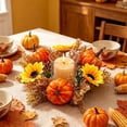 thumbnail image 6 of 9.8in Fall Candle Ring Wreath, Artificial Pumpkin Sunflower Maple Leaf Candle Holder Garland, Halloween Decor,Faux Autumn Harvest Candle Ring, Indoor Tabletop Thanksgiving Farmhouse Centerpiece Decor, 6 of 7