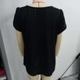 thumbnail image 2 of Camiseta de verano para mujer, mangas cortas de pétalos, busto plisado, agujeros huecos, tela, Color puro, blusas casuales, negro XL, 2 of 3