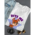 thumbnail image 3 of Bite Me Cute Dog Graphic Women White T-Shirt, Female Small, 3 of 4