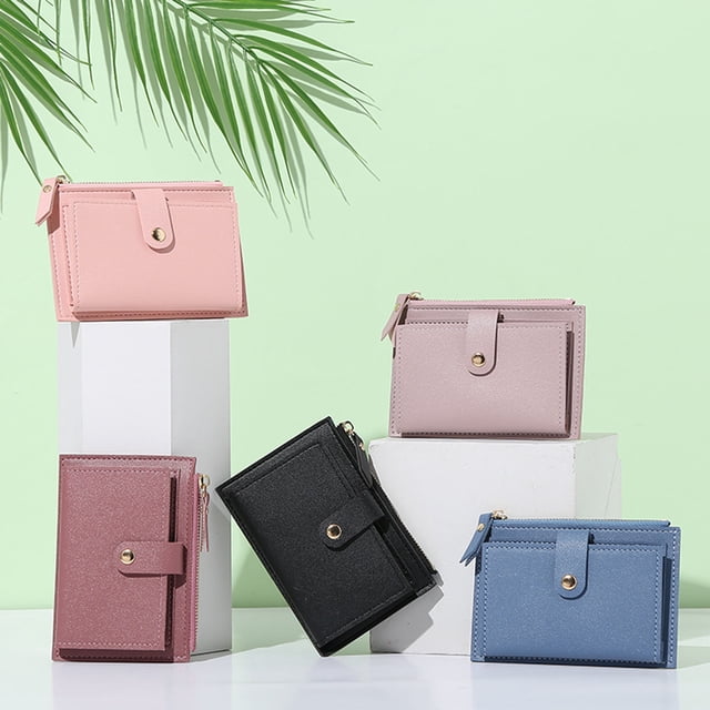 Women Wallet Multi Card Slot Smooth Zipper Faux Leather Small Size Fine Texture Short Wallet for Shopping