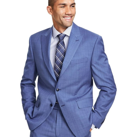 Michael Kors Mens Classic-Fit Pinstripe Wool Fitted Suit Two Button Blazer Jacket, Blue, 48 R/M37.5