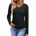 thumbnail image 2 of Womens Tops Casual V Neck Long Sleeve Shirts Solid Ruched Basic Tunics Blouses Black M, 2 of 7