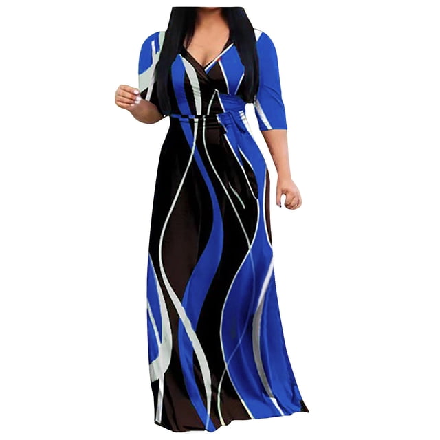 Robes pour Femmes, Robe d'Été à la Mode à la Taille Cintrée Imprimée à Manches Courtes Col en V