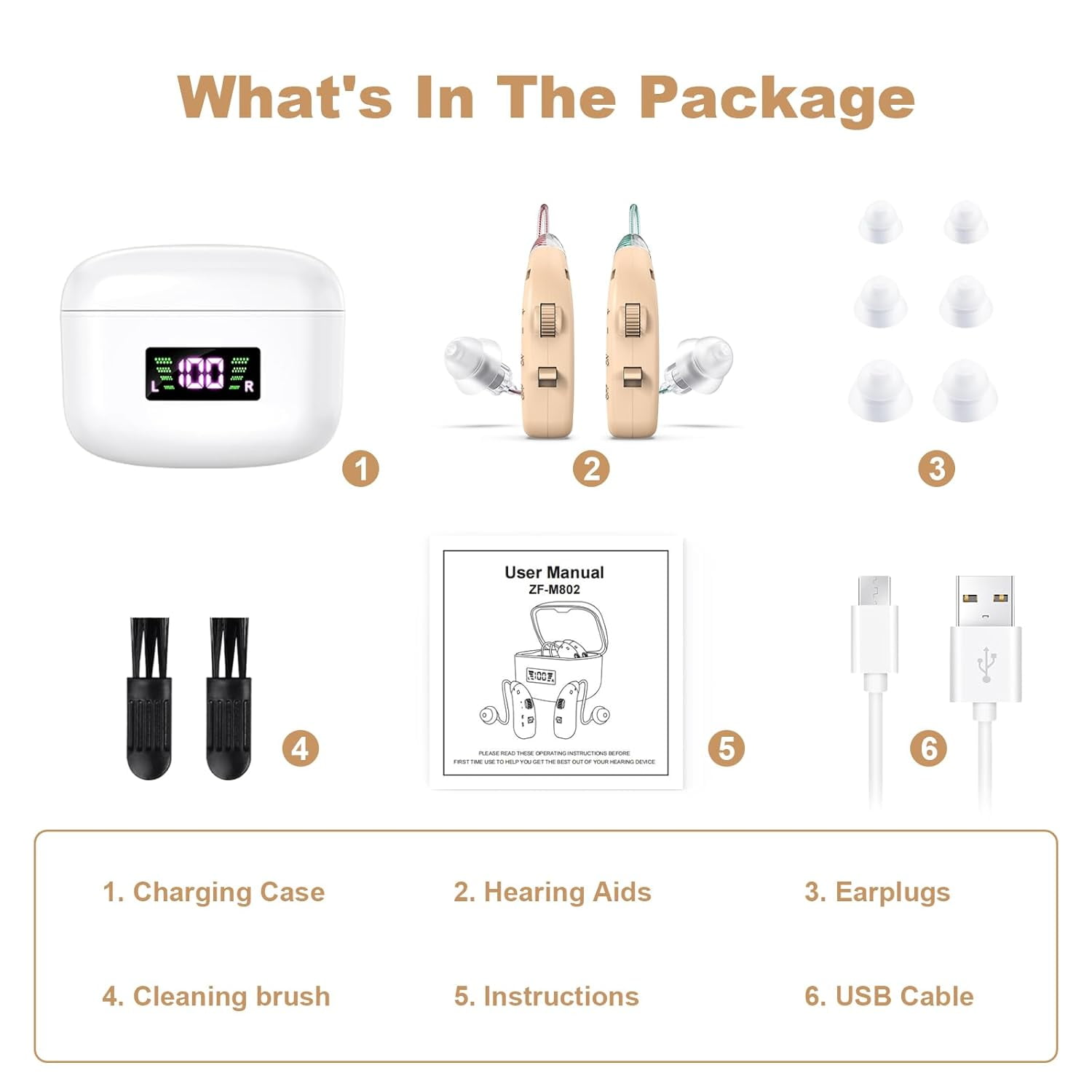 Rechargeable Hearing Aids For Seniors, Sound Amplifier With Noise Canceling Function, Digital Hearing Aid With Charging Case, Hearing Amplifier For Adults With Hearing Loss (Brown)