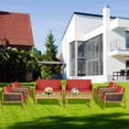 thumbnail image 1 of Costway 8PCS Patio Rattan Furniture Set Acacia Wood Cushioned Sofa Red, 1 of 8