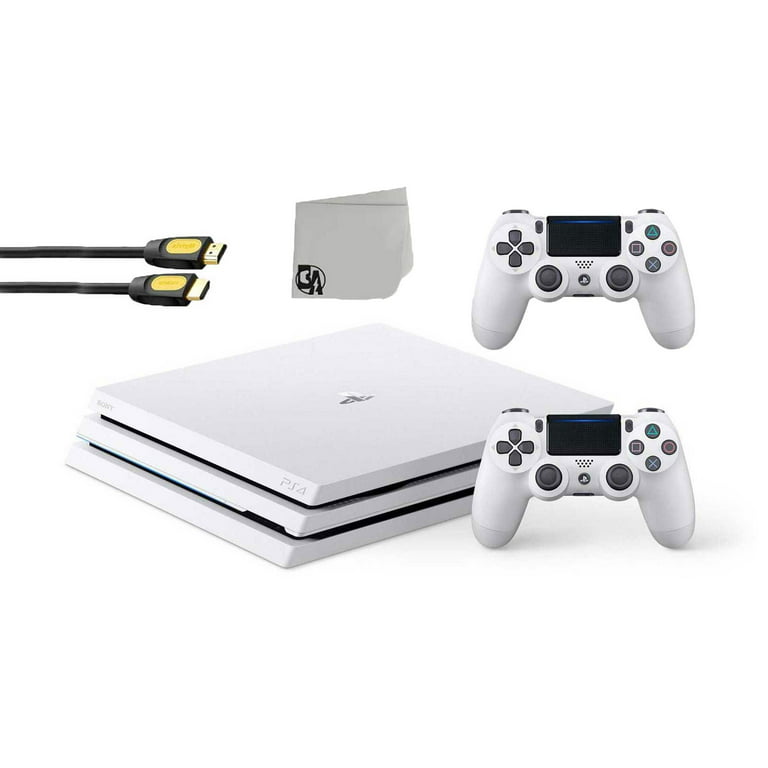 Sony PlayStation 4 Pro Glacier 1TB Gaming Consol White 2 Controller  Included with Call of Duty Black Ops 4 BOLT AXTION Bundle Like New