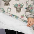 thumbnail image 3 of Oversized Wearable Blanket Hoodie,Beige Highland Cow Flower Wreath Pattern Sherpa Blanket Hoodie with Super Pockets,Super Warm Fuzzy Pullover for Women & Men, 3 of 6