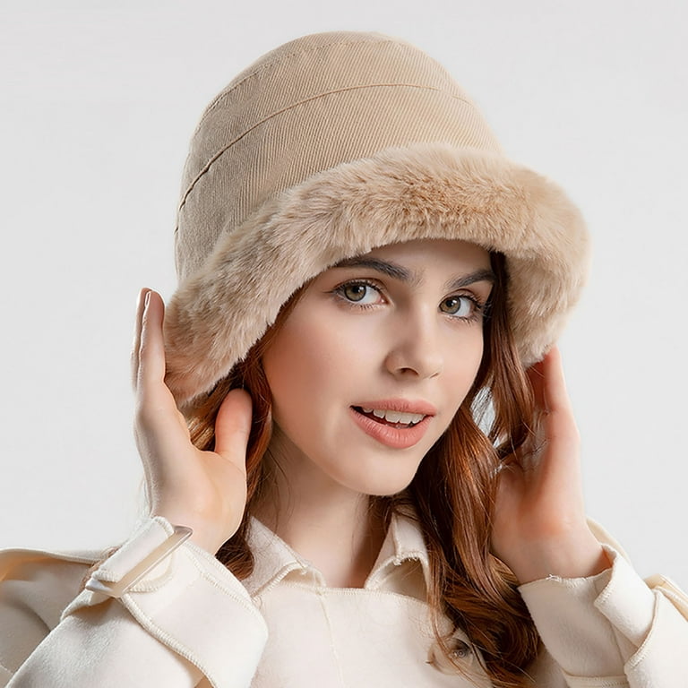 Bucket Hats for Women Winter Warm Comfort Cap Lamb Wool Outdoor Windproof  Fisherman Hat Faux Fur Furry Bucket Hat 