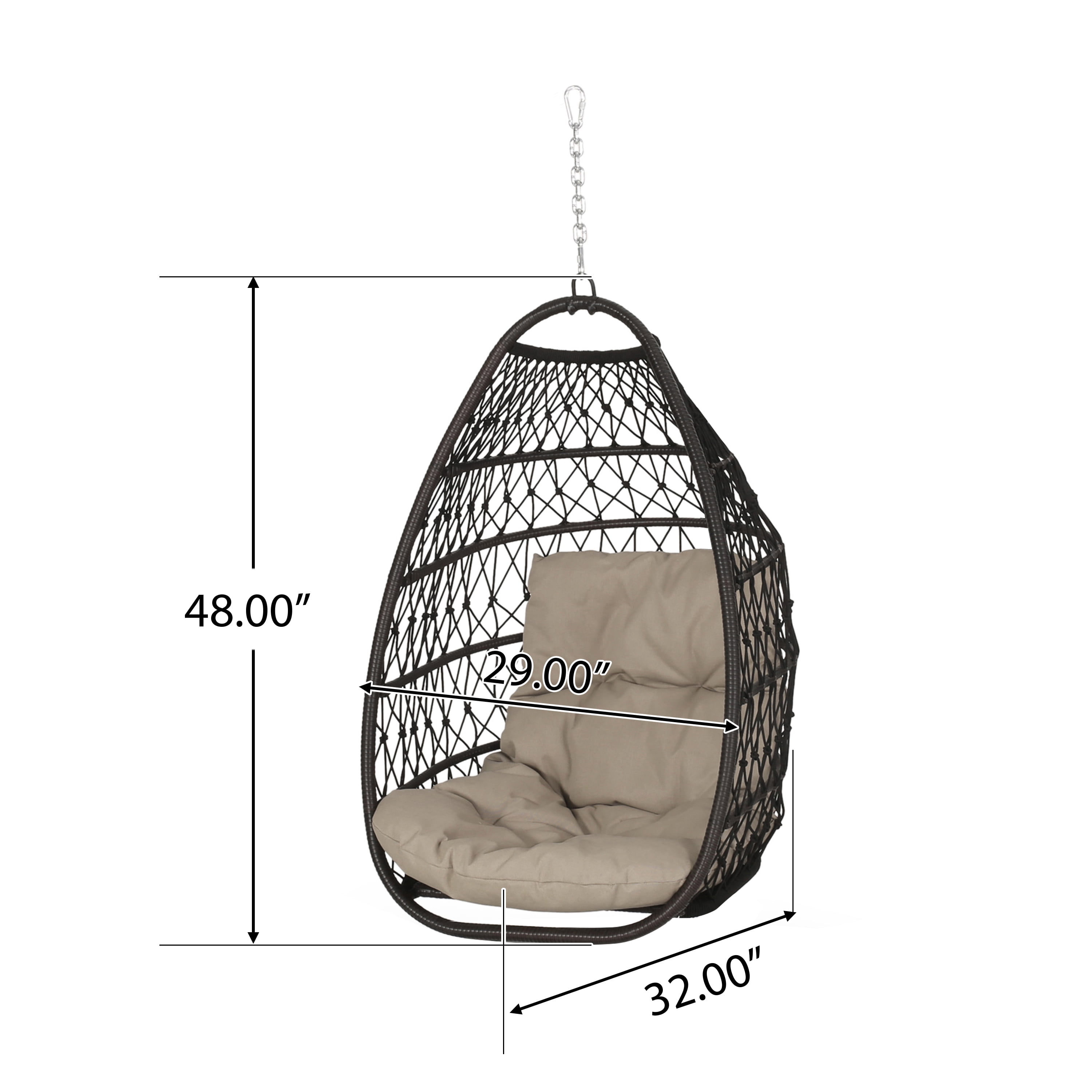 Outdoor Foldable Hanging Basket Chair, Wicker Weave Suspended Relaxing Seat for Patio Garden, Dark Tan