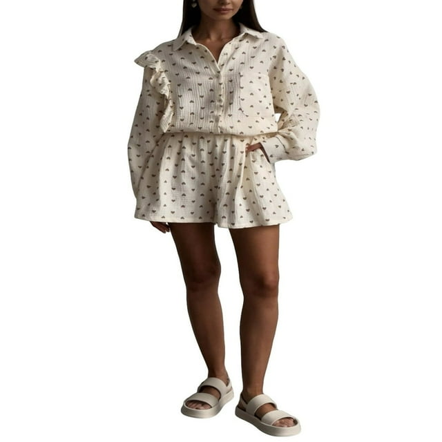 PENGXIANG Chemise à Manches Longues à Col Roulé + Short pour Femme