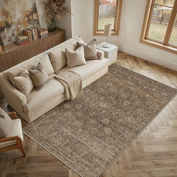 BERTHMEER 5'x7' Area Rugs for Living Room Bedroom Kitchen Traditional Rugs Vintage Non Slip Washable Dorm Office Oriental Dining Room Floral Rugs Carpets,Golden Brown