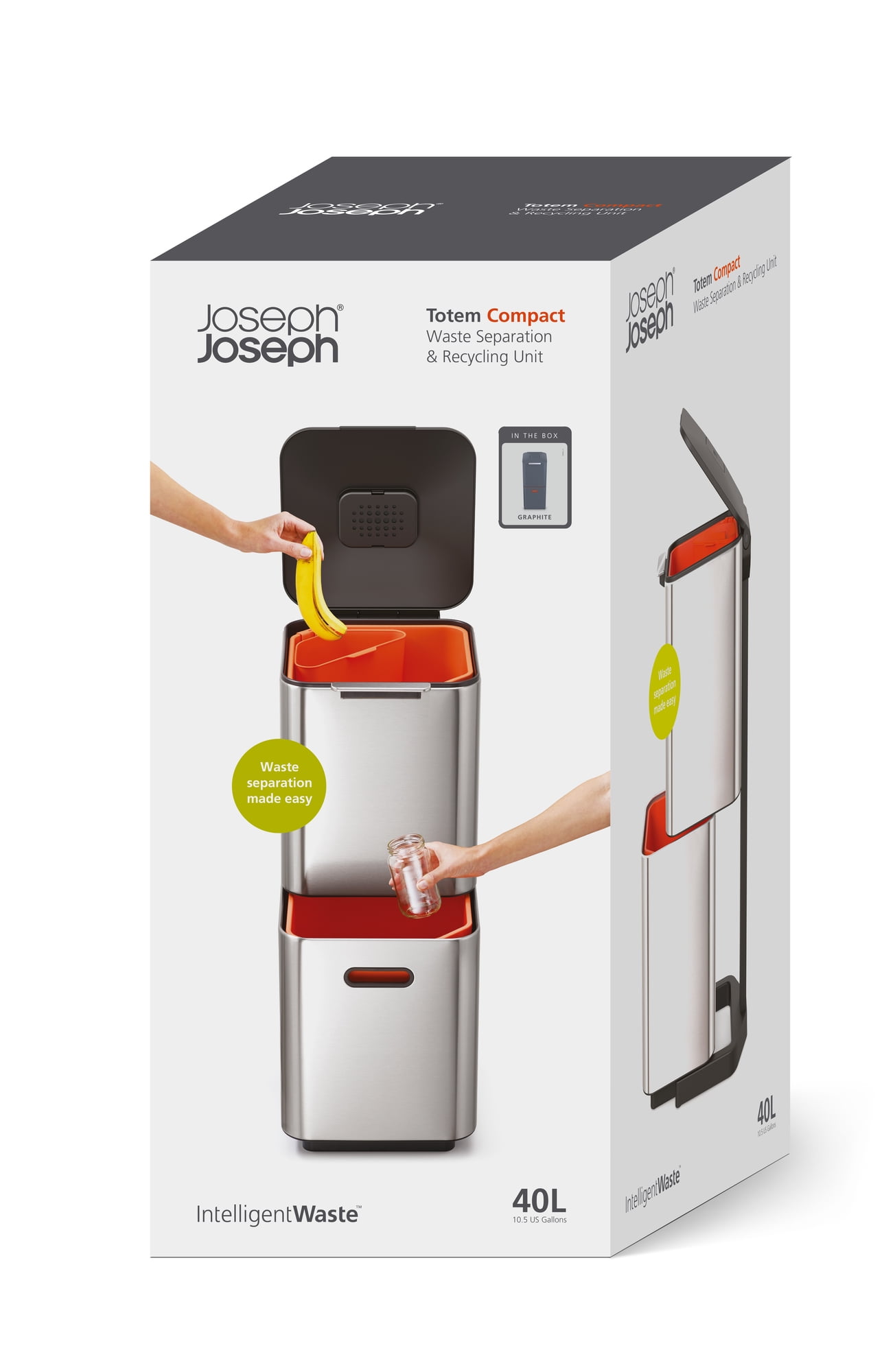 Graphite Joseph Joseph Totem Compact 40-Litre Waste Separation & Recycling Unit 