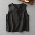 thumbnail image 2 of FUYUDY Women'S Tank Top Summer Loose Fit Sleeveless Crew Neck Solid Color Tank Top Casual Knit With Knot Button Design Soft Breathable Female Camisole For Layering And Outerwear,Black,L, 2 of 4