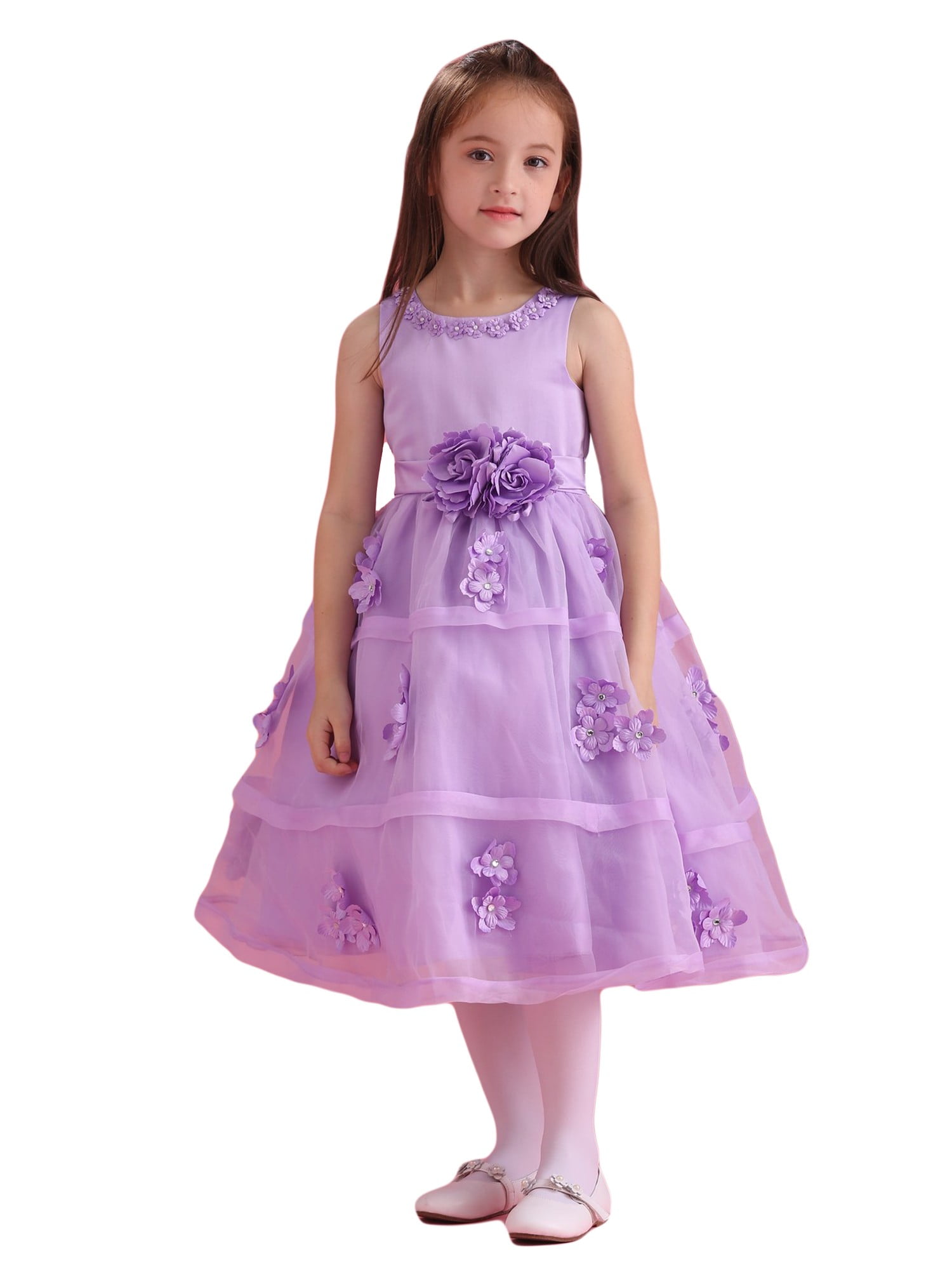 Amberry - Amberry Girls Lilac Floral Neckline Overlaid Junior ...