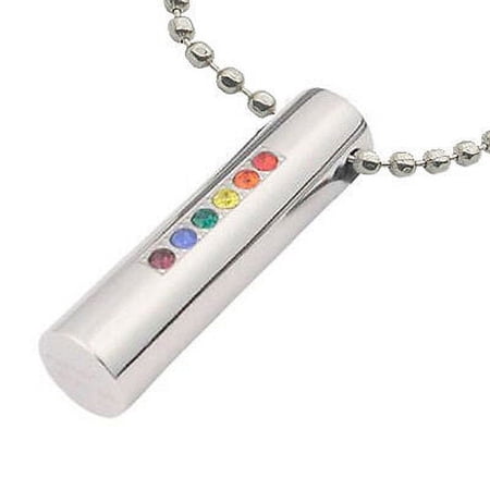 Pride Shack - Shiny CZ Rainbow Cylinder Pendant Lesbian Gay Pride LGBT Necklace