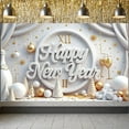 thumbnail image 6 of Gold White Theme Happy New Year Banner Elegant Design New Year Banner Decorative Ornaments Champagne Glass Elements Celebration Banner for New Year Party Holiday Celebration Indoor Decoration, 6 of 9