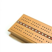 Sterling Games Wooden Two Track Cribbage Board Game Set with Card Storage and Metal Pegs