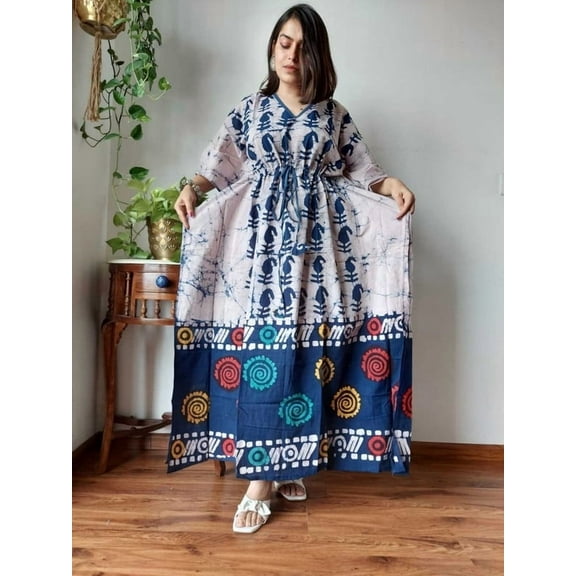 Indian Trendz Women's Oversized Evening Gown Kaftan, Multicolor Cotton Dress