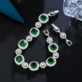 thumbnail image 2 of Top Green CZ Bracelet Square Tennis Flower Chain Silver Plated Pageant for Bride, 2 of 9