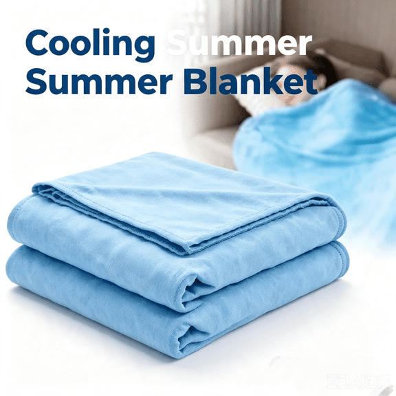 Cooling Blanket Summer Quilt 50x60 Inch, Lightweight Breathable Thin Blanket for Bed, Soft Cozy Cooling Coverlet for Adult, Light Blue
