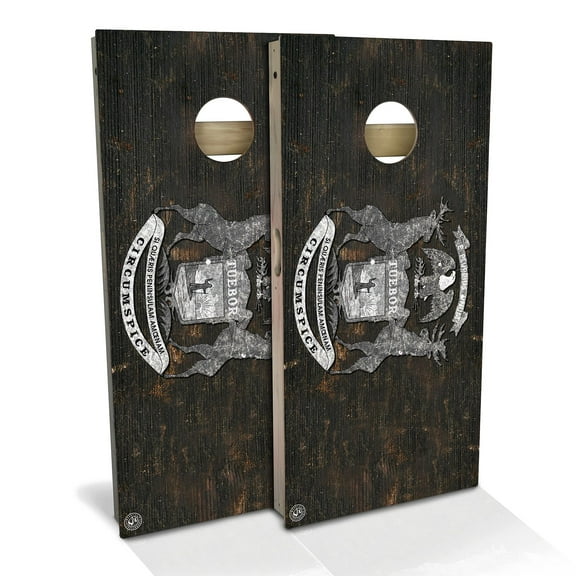 Skip's Garage Michigan Flag Rustic Solid Wood Cornhole Board Set