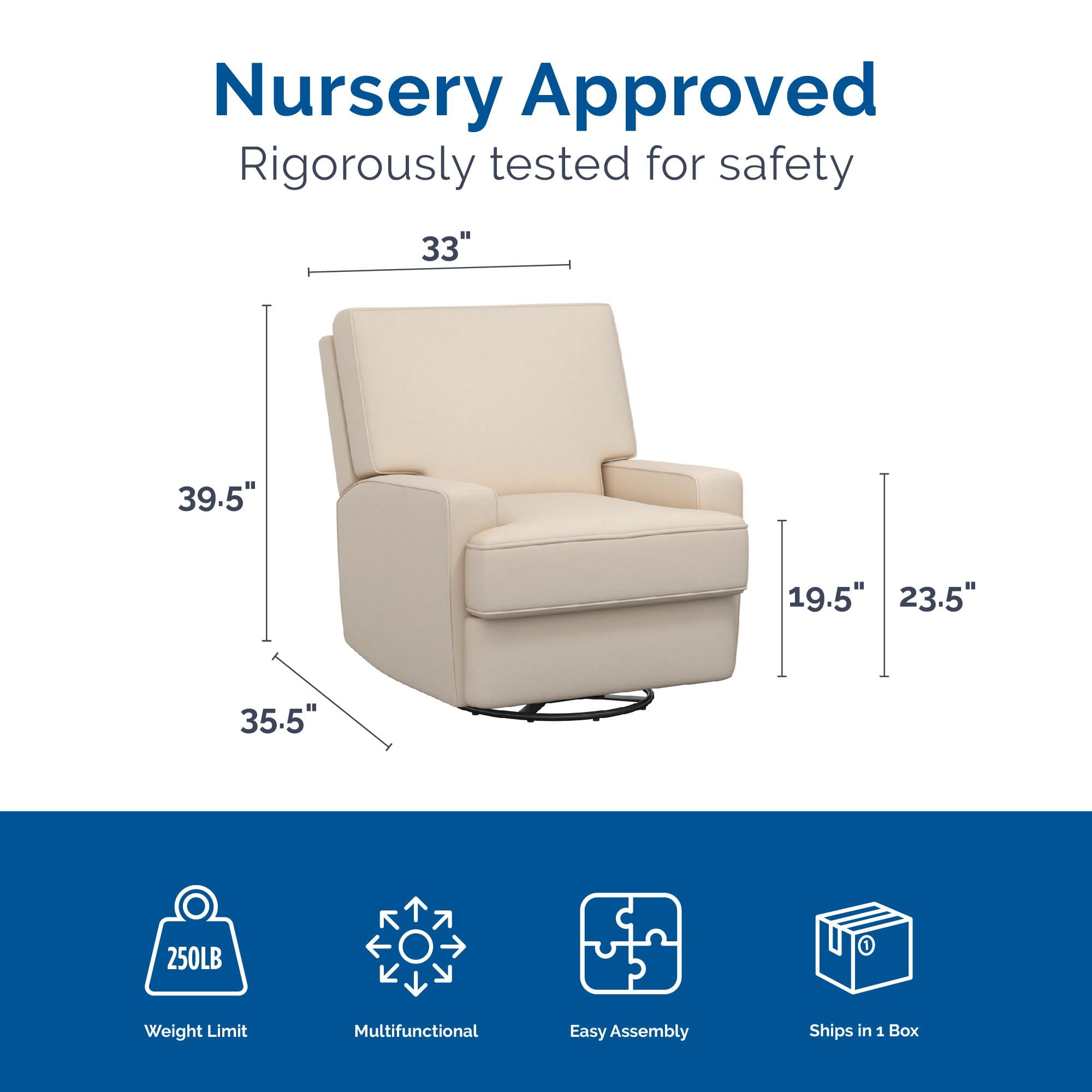Baby Relax Rylan 4-in-1 Swivel Glider Rocker Recliner Chair, Beige Velvet