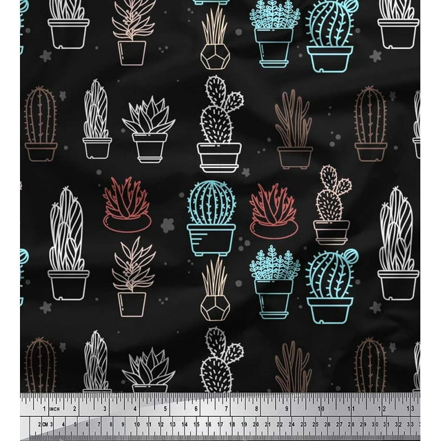 Soimoi Georgette Viscose Fabric Dot & Cactus Tree Print Fabric by Yard 42 Inch Wide