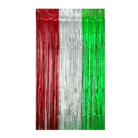 

Red Silver Green Light Rain Curtain Ireland Festival Party Decoration Three Color Patchwork Rain Curtain Fringe