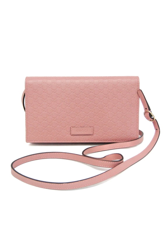 Pre-Owned Gucci MicroGuccissima 466507 Women's Leather Chain/Shoulder Wallet Pink