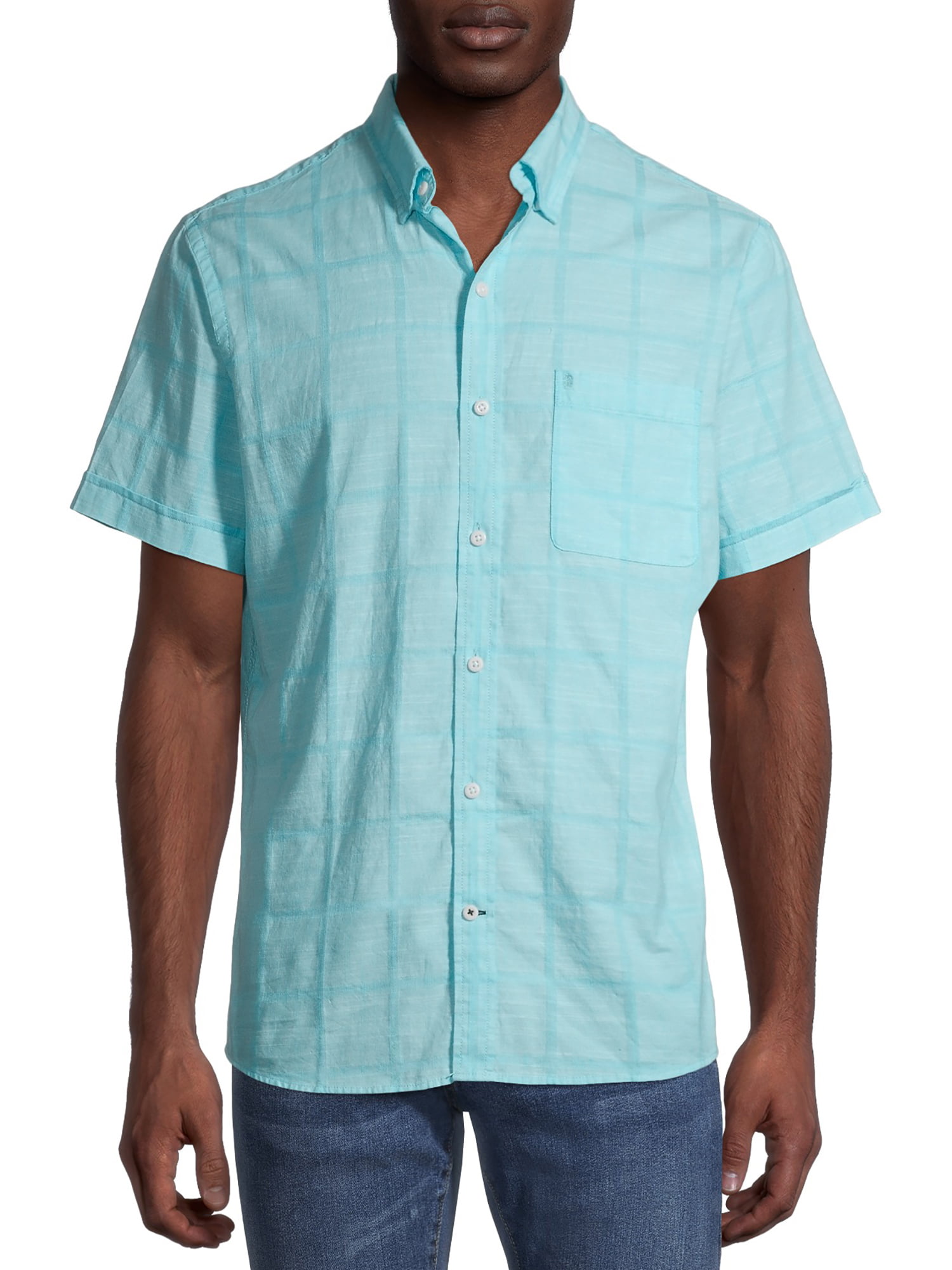 IZOD Men's Saltwater Comfort Windowpane Short Sleeve Button Down Shirt ...