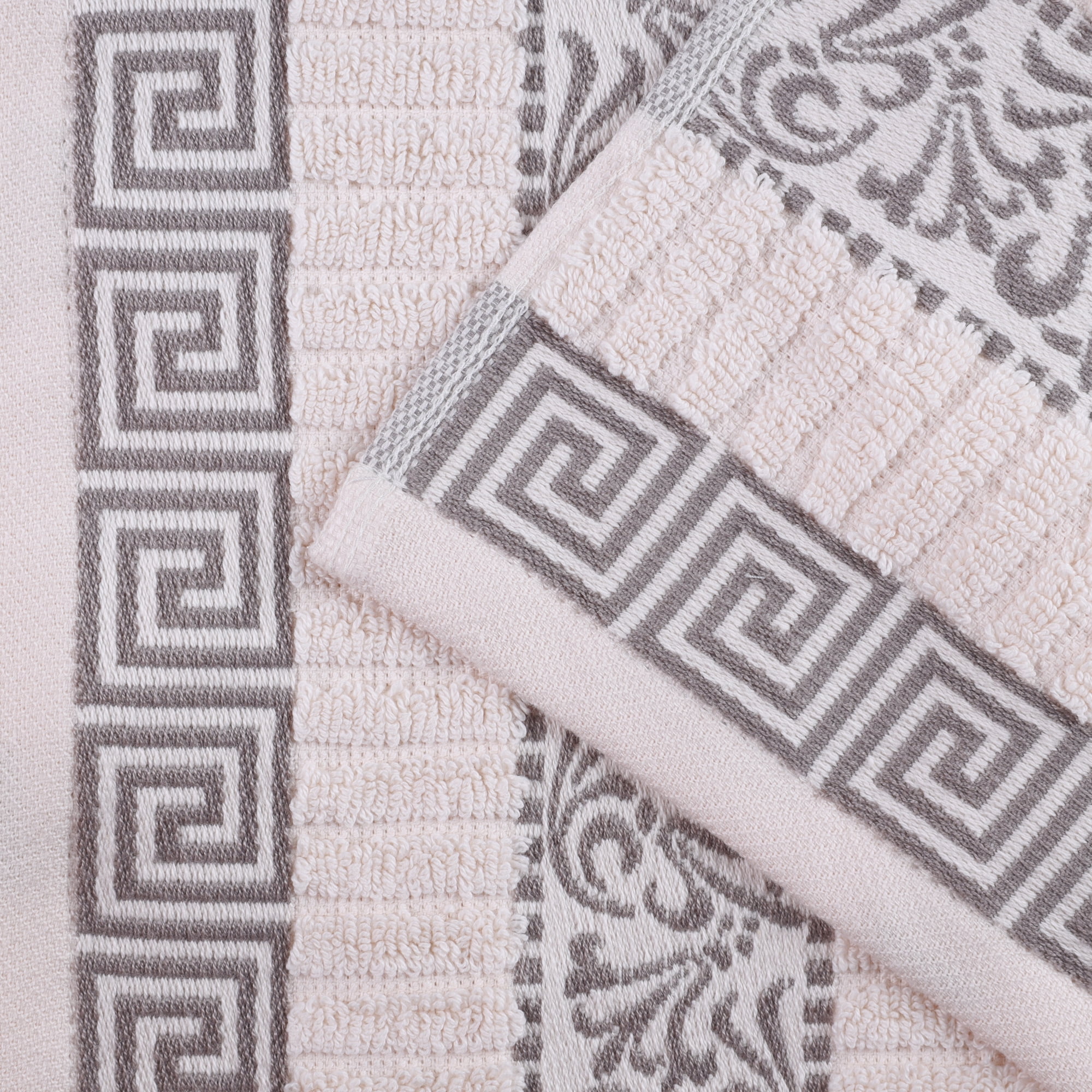Decorative Assorted 8-Piece Cotton Luxury Bath Towel Set for Bathroom, 13" x 13”, 16” x 30”, 30” x 52”, Ivory-Chrome by Blue Nile Mills