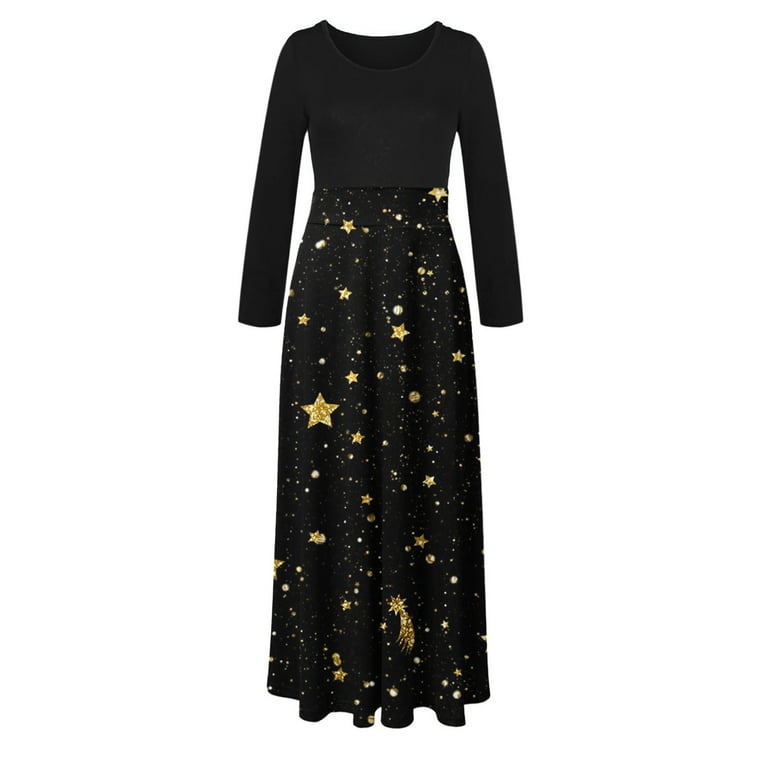 Dezsed Womens Christmas Dresses Women's Plus Size Christmas Print Long  Sleeve Round-neck Ankle-Length Long Dress Green M