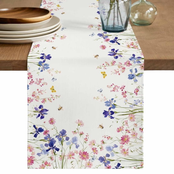 Table Runner 72 Inches Long for Kitchen Dining, Spring Floral Dresser Scarf Farmhouse, Dining Table Decorations for Wedding/Parties, Watercolor Summer Botanical Flowers 16 x 72 In