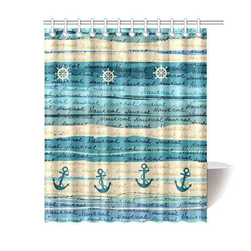 ARTJIA Nautical Sea Ocean Shower Curtain, Vintage Anchor Blue Polyester
