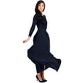 thumbnail image 4 of KOH KOH Long Sleeve Modest Fall Winter Elegant Evening Flowy Empire Waist Full Floor Length Cocktail Formal Tall Pleated Maxi Dress Gown Abaya For Women Dark Navy Blue Medium US 8-10 NT009, 4 of 7