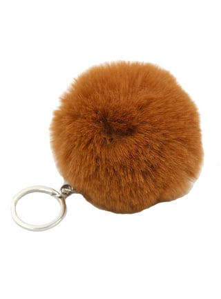  6 Large Fluffy Genuine Pom Pom Keychain Puffy Ball Car Keyring  / Bag Purse Charm (Natural brown) : Clothing, Shoes & Jewelry
