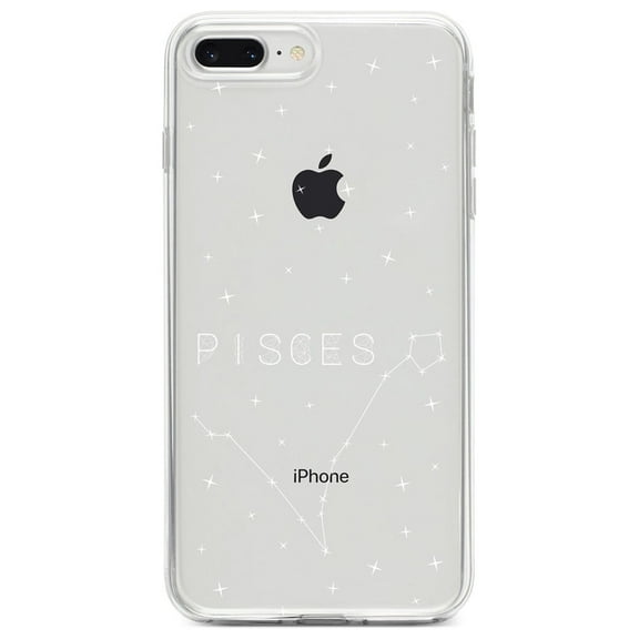 DistinctInk Clear Shockproof Hybrid Case for iPhone 7 PLUS / 8 PLUS (5.5" Screen) - TPU Bumper, Acrylic Back, Tempered Glass Screen Protector - Star Zodiac Pisces