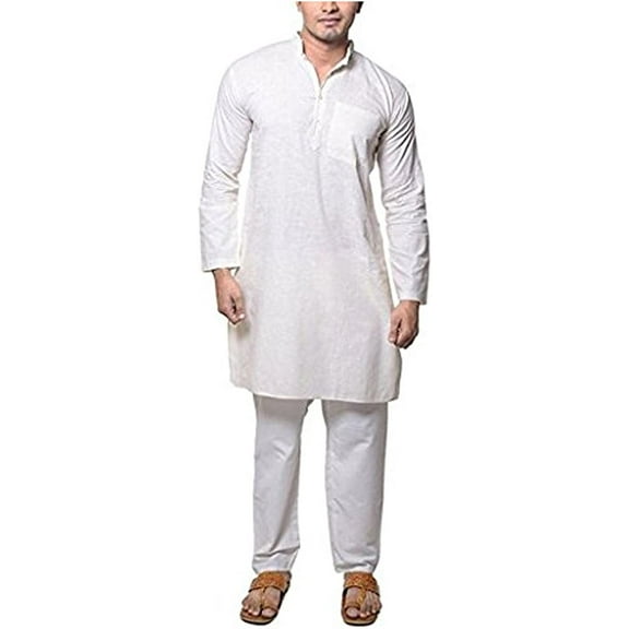 Royal Men's Cotton Kurta Pyjama Set (ROYAL_100_White_Large)