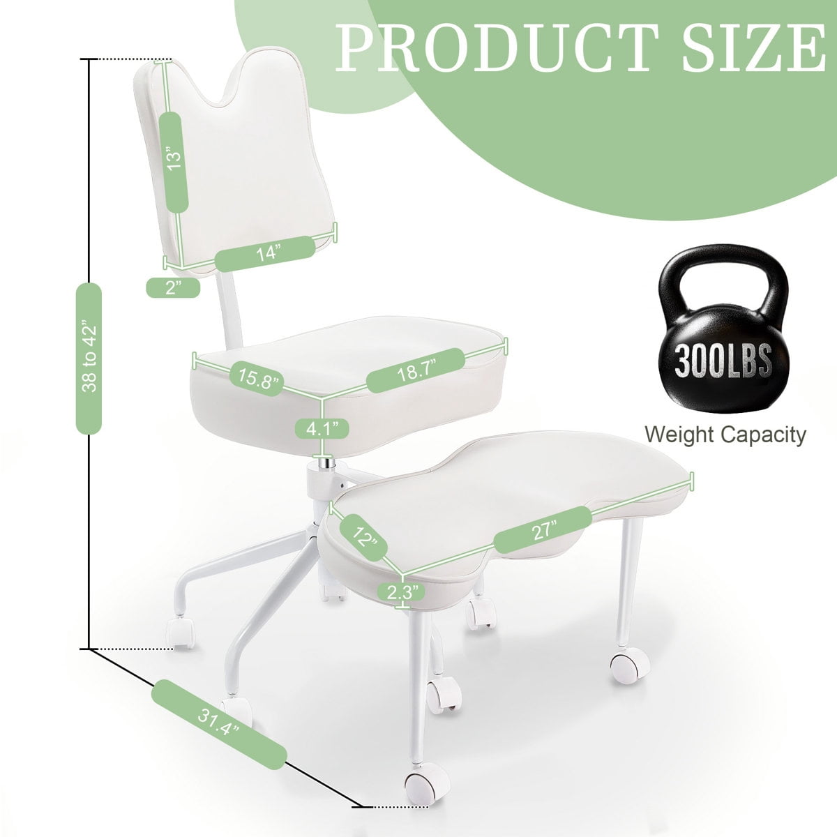 HomeMiYN Cross Legged Meditation Chair with Wheels, ADHD Office Chair, PU Leather Yoga Kneeling Chair with Adjustable Backrest, White