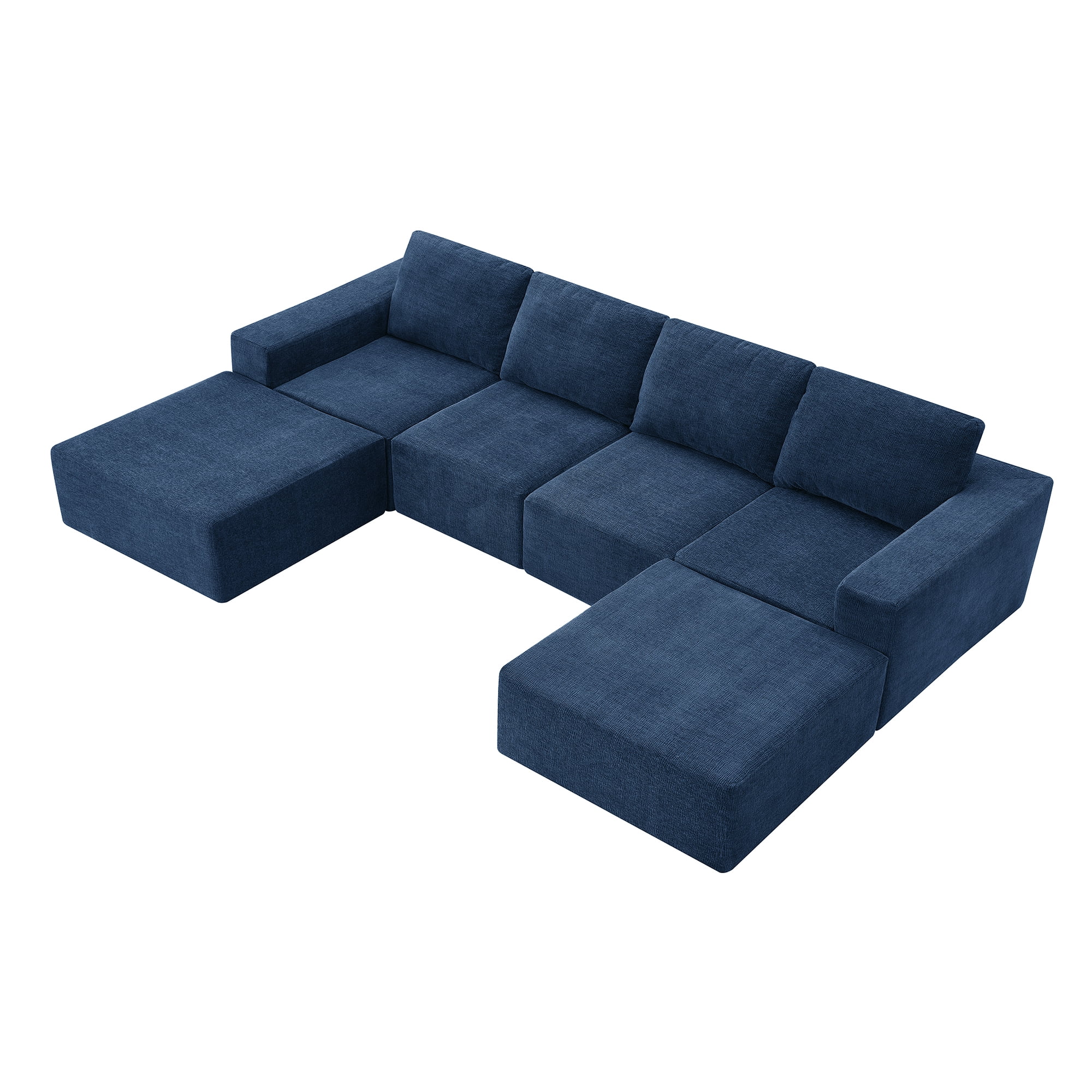 MAYEERTY 110x72" Modular U-Shaped Sectional Sofa - Luxury Chenille Floor Couch with Ottomans/Deep Seat, No Assembly for Living Room/Bedroom, 3 Colors