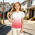 thumbnail image 5 of HAiming Girls T Shirts Color Block Short Sleeve Tee Summer Vacation Going out Kids Tops Scoop Neck Loose Casual Trendy Blouses, 5 of 8