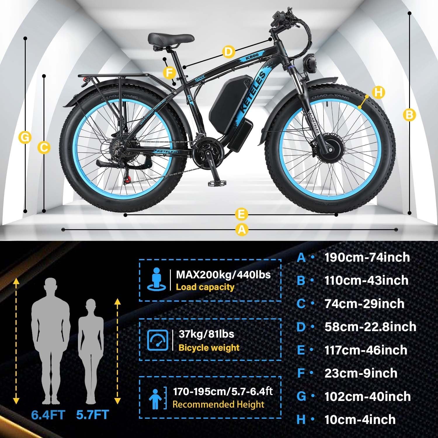 KETELES Electric Bike for Adults,Dual Motor Ebike Peak 4000W ， 26" Fat Tire Electric Mountain Ebike, 48V 23AH UL 2849.