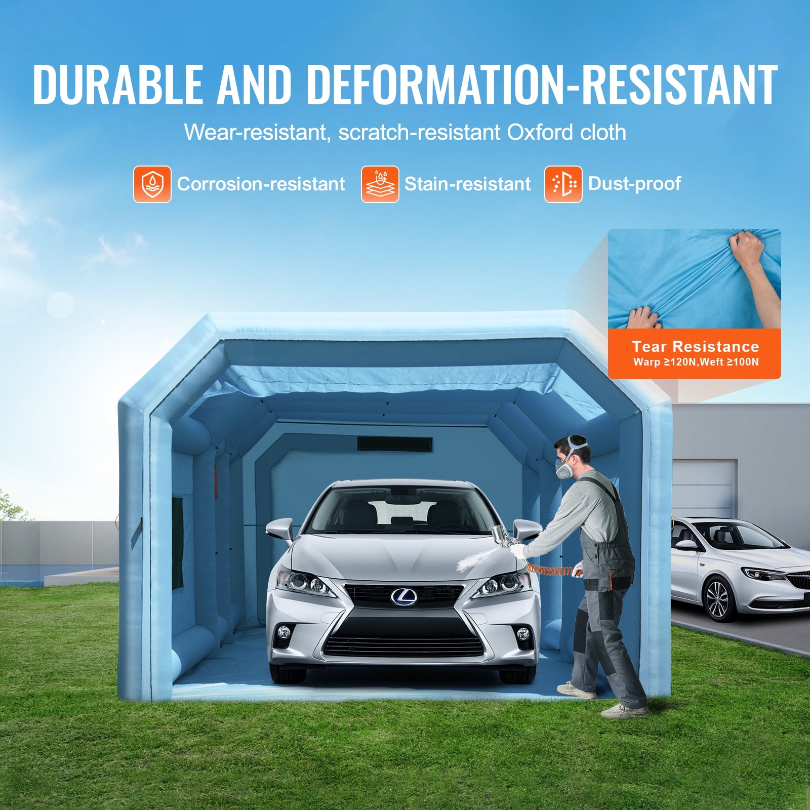 KFFKFF Inflatable Spray Tent, Dimensions 23 x 13.1 x 9 ft, Includes 750W+480W Efficient Blowers, Air Filtration Unit, Ideal for Painting Small Trucks, Large Motorcycles, Midsize SUVs