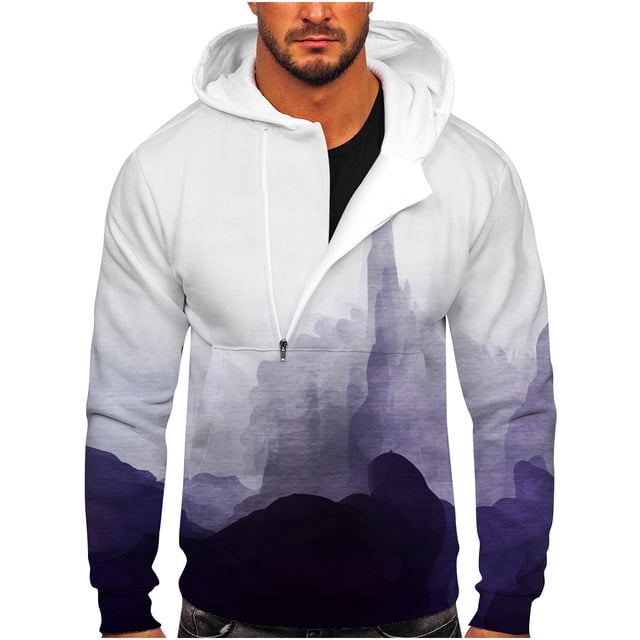 Sudadera informal con capucha y estampado de teñido anudado y media cremallera para hombre Pompotops oipoqjl52152